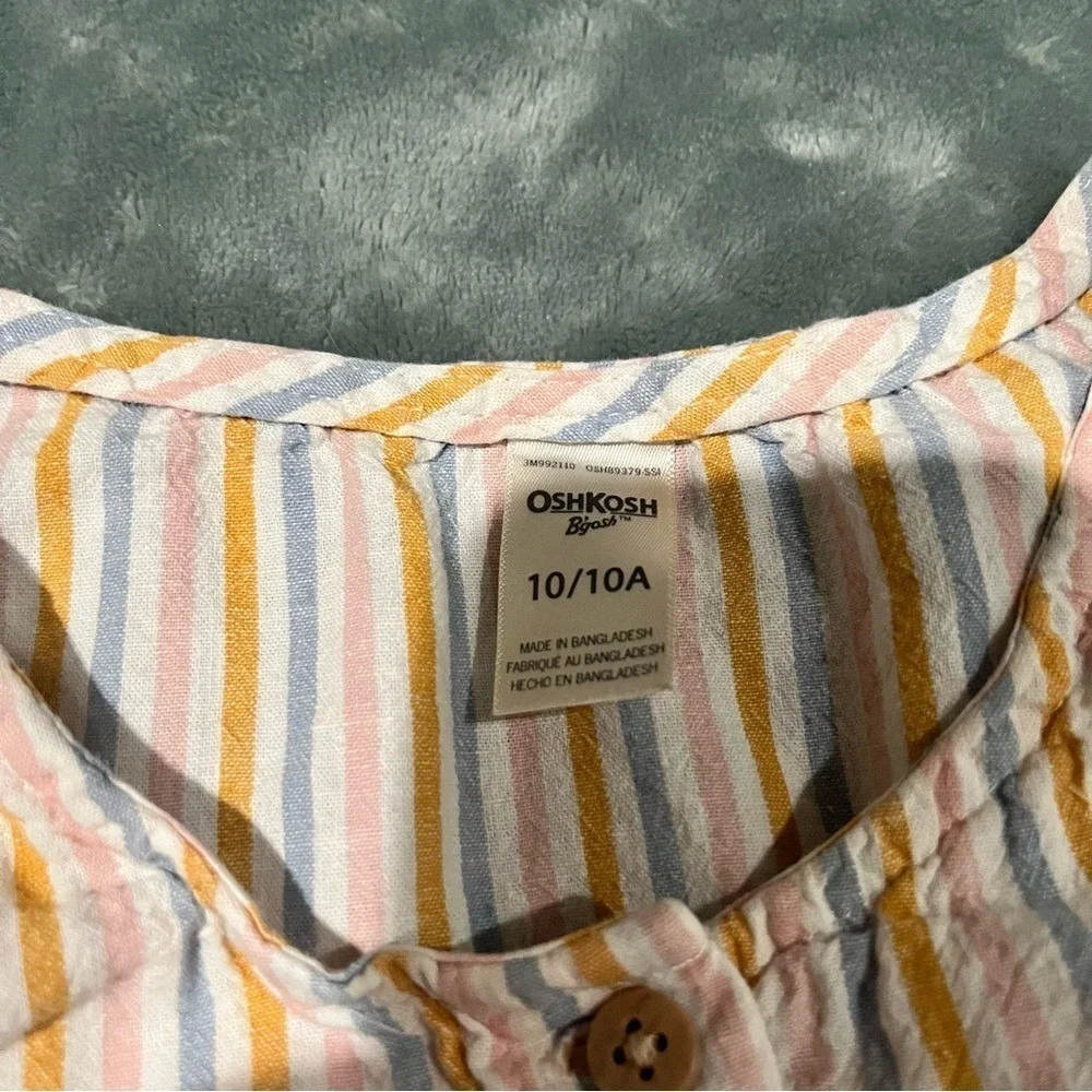 OshKosh B'gosh Girl's Multicolor Striped cotton linen blend Dress 10